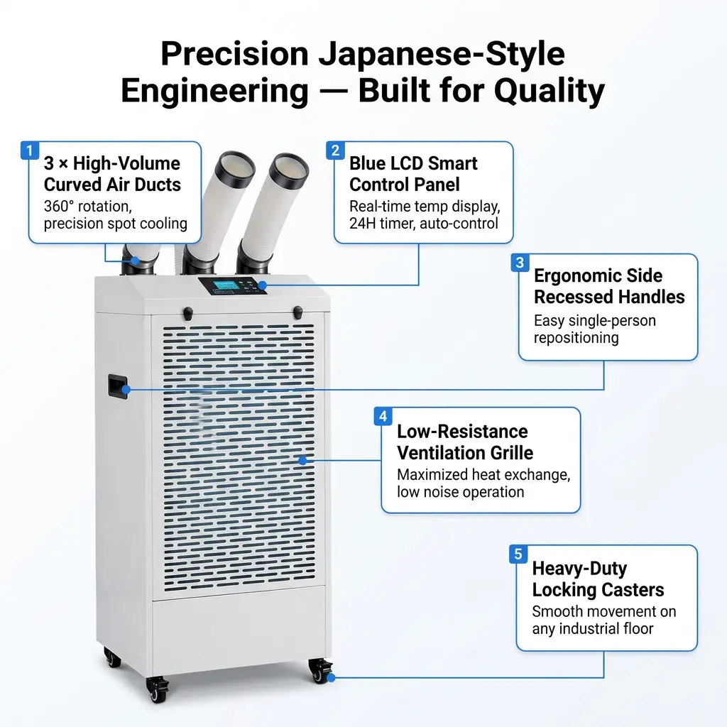 Custom Professional Low Noise 65dB Silens Operation LCD Display Mobile Air Conditioner Portable Industrial AC in Laboratory Custom Professional Low Noise 65dB Silens Operation LCD Display Mobile Air Conditioner Portable Industrial AC in Laboratory