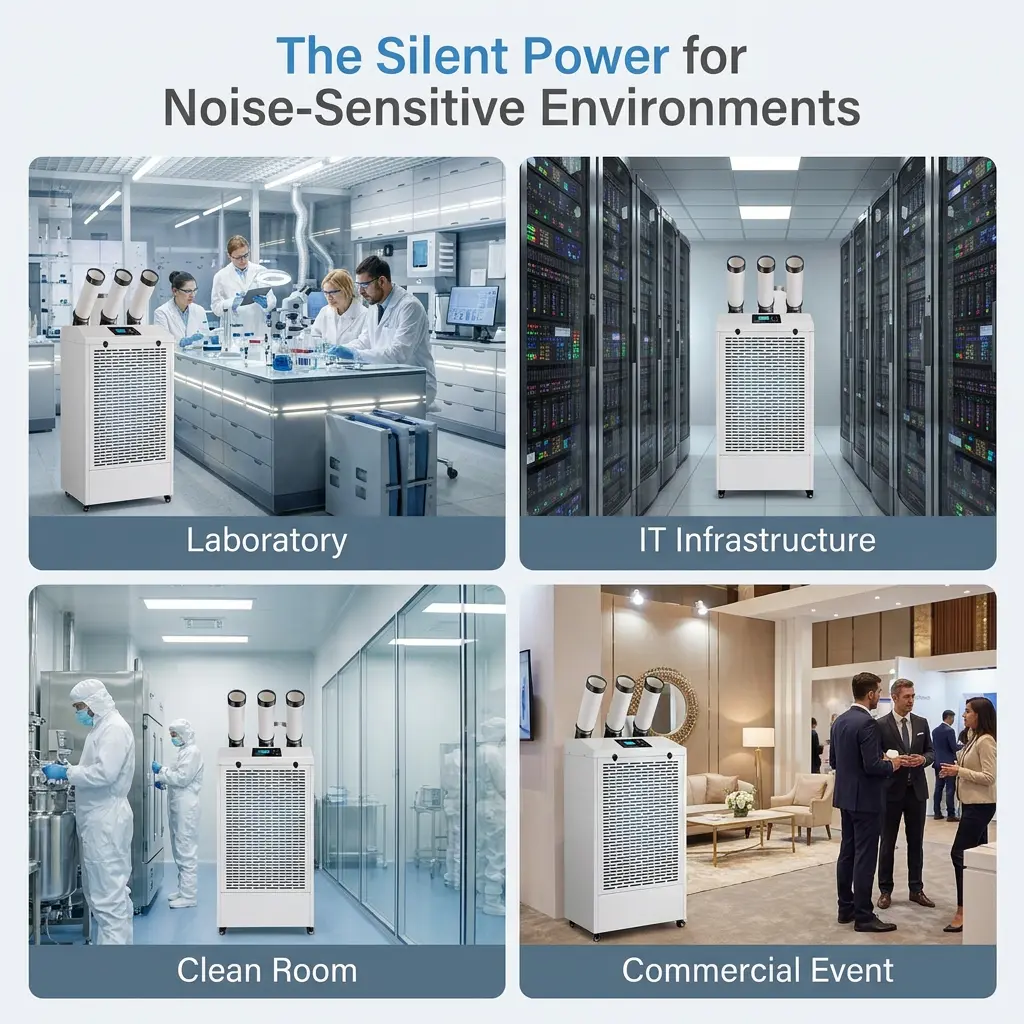 Custom Professional Low Noise 65dB Silens Operation LCD Display Mobile Air Conditioner Portable Industrial AC in Laboratory