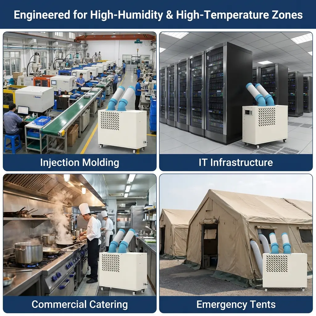 Custom Low Profile White Dual Cooling Duct Plug Play Movable Macula Cooler Portable Industrial AC Cum Commercial Coquina