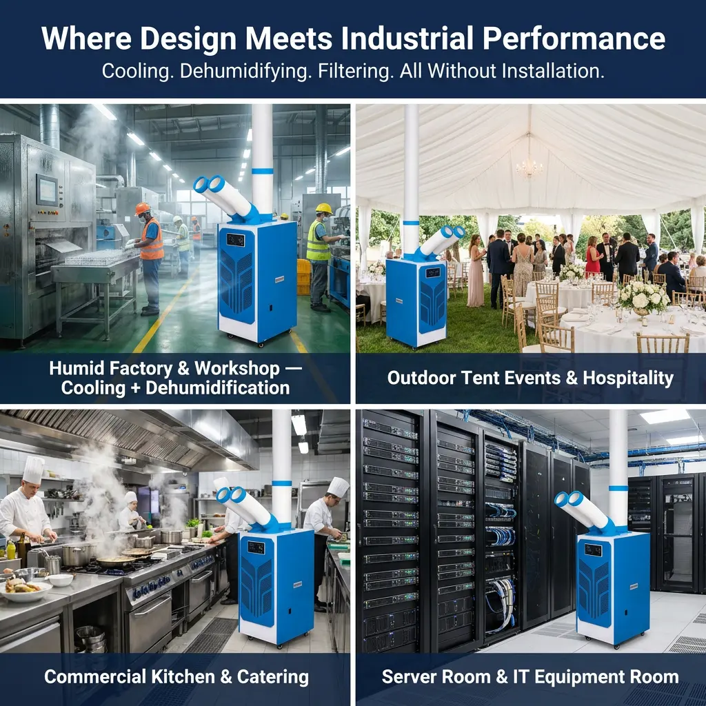 Custom Butterfly Wing Hexagonal Honeycomb 24H Timer Spot Cooler Portable Industrial AC Cum Outdoor Event Tentorium