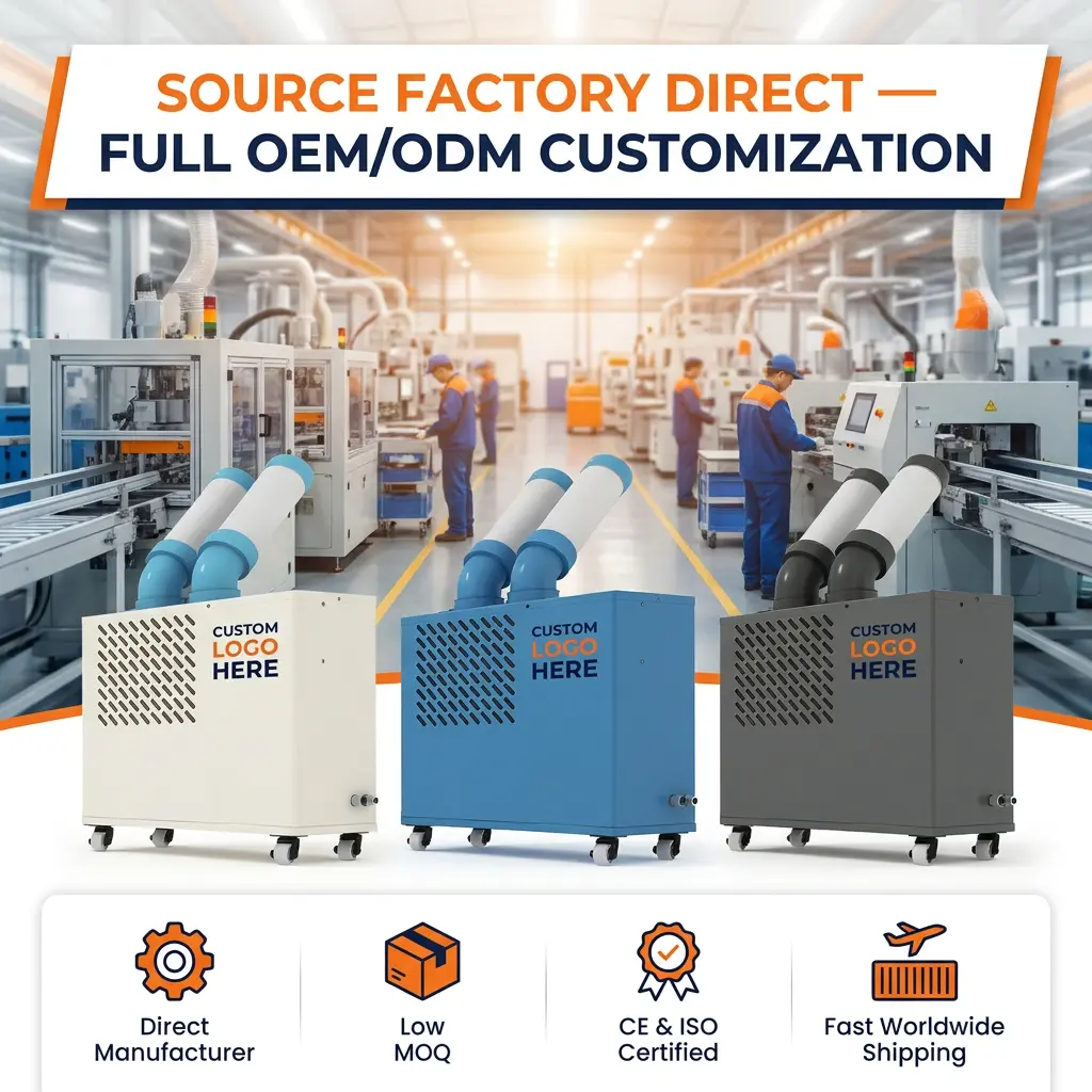 Custom Low Profile White Dual Cooling Duct Plug Play Movable Macula Cooler Portable Industrial AC Cum Commercial Coquina