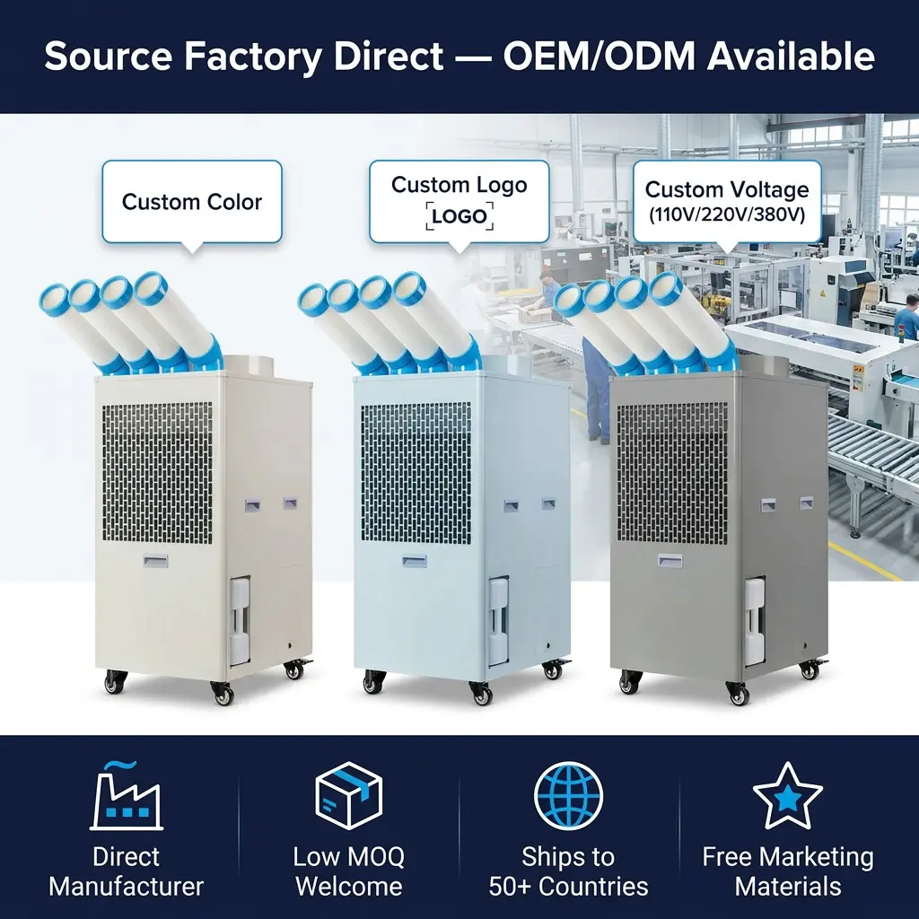 OEM Custom Logo Industrial Portable Air Conditioner 110V 220V 380V Multi-Voltage Low MOQ Factory Direct Supply