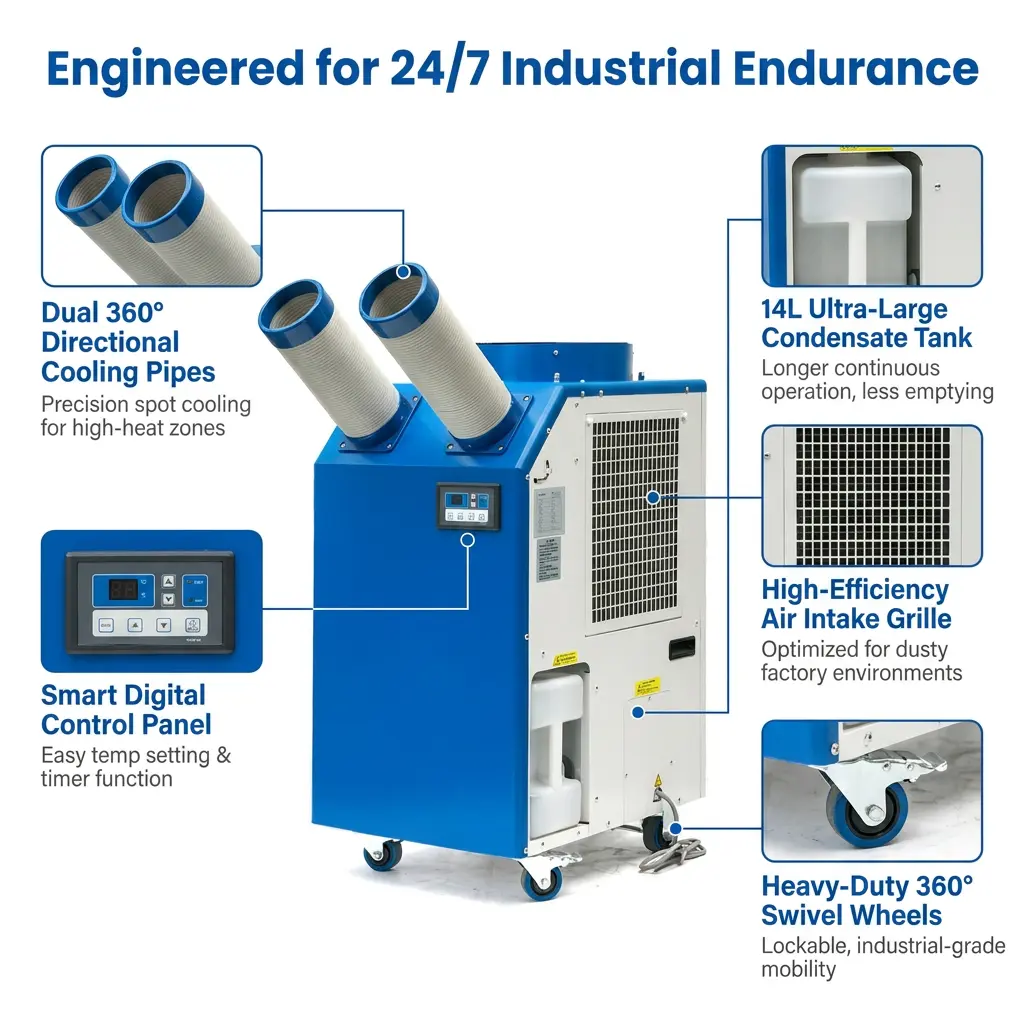 Altera 14L Magnae Lacus 2700W Power 9300BTU Gyratorius Compressor Portable Macula Cooler Industrial Aeris Conditioner pro Workshop